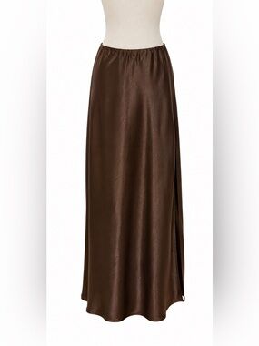 Lucy Paris Chocolate Brown Satin Maxi Skirt